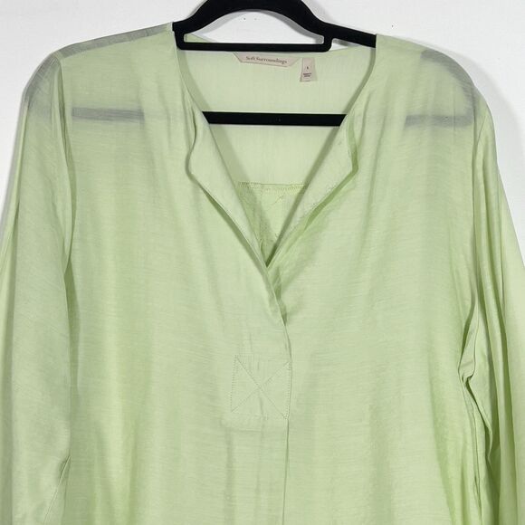 Soft Surroundings Alexis Tunic Top Sz L Green 3/4 Sleeves Split V-Neck - Picture 3 of 15